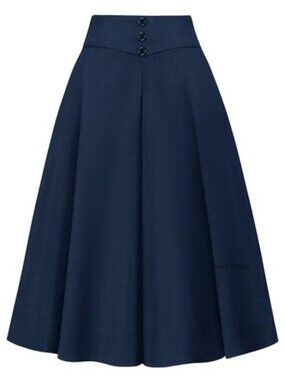 Womens Pleated Midi A-Line Skirt High Waisted Wrinkle-Resistant Work Skirt